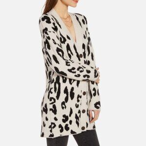 Leopard Print Long Line V-Neck Button Front Cardigan by Something Navy - M